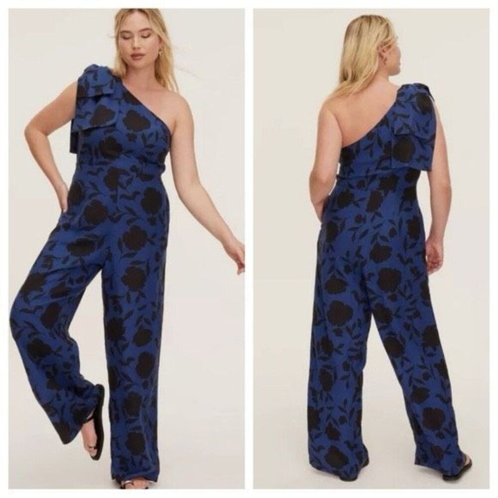 Kate Spade x Target blue Floral One-Shoulder Linen Blend Jumpsuit Size 10 NEW